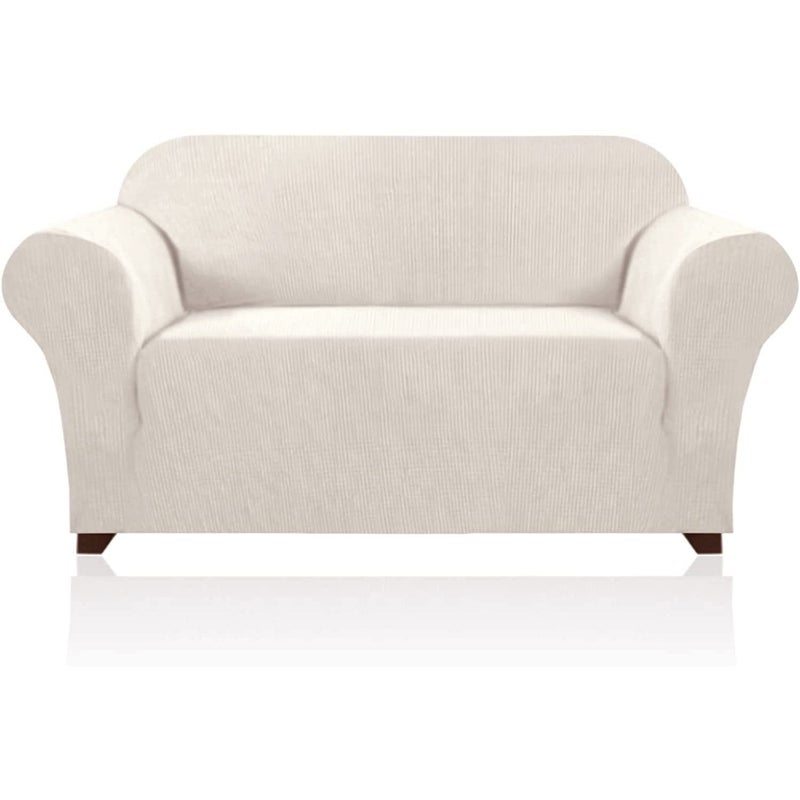PrinceDeco Stretch Loveseat Sofa Cover Slipcover Couch Cover for 2 Cushion Sofa Washable Sofa Cover for Pets Friendly Furniture Protector Covers with Non Slip Bottom(Loveseat, Ivory) - Image 1